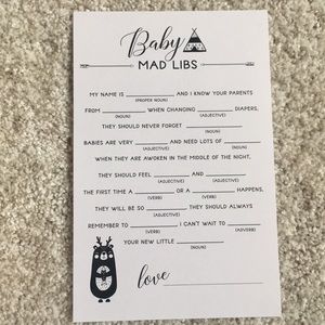 Baby Shower Mad Libs Game